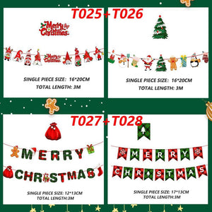 Darrahopens Occasions > Christmas 2Pack 3M Christmas Bunting Banners Garland Wall Decor Elk Snowman Party Decor(TO25+TO26)