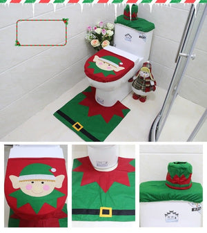 Darrahopens Occasions > Christmas 4pcs Christmas Toilet Seat Cover Rug Bathroom Set Santa Snowman Xmas Home Décor, Elf