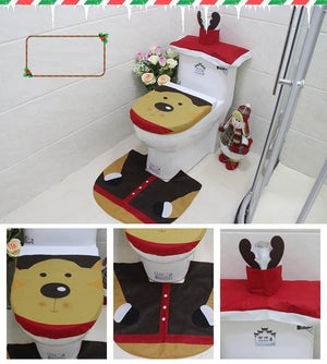 Darrahopens Occasions > Christmas 4pcs Christmas Toilet Seat Cover Rug Bathroom Set Santa Snowman Xmas Home Décor, Reindeer