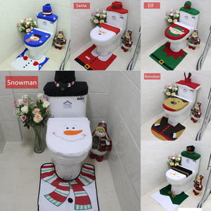 Darrahopens Occasions > Christmas 4pcs Christmas Toilet Seat Cover Rug Bathroom Set Santa Snowman Xmas Home Décor, Reindeer