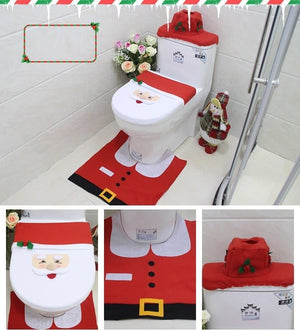 Darrahopens Occasions > Christmas 4pcs Christmas Toilet Seat Cover Rug Bathroom Set Santa Snowman Xmas Home Décor, Santa