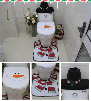 Darrahopens Occasions > Christmas 4pcs Christmas Toilet Seat Cover Rug Bathroom Set Santa Snowman Xmas Home Décor, Snowman A