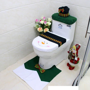 Darrahopens Occasions > Christmas 4pcs Christmas Toilet Seat Cover Rug Bathroom Set Santa Snowman Xmas Home Décor, Snowman B