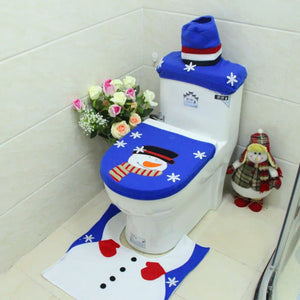 Darrahopens Occasions > Christmas 4pcs Christmas Toilet Seat Cover Rug Bathroom Set Santa Snowman Xmas Home Décor, Snowman w Snowflakes