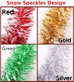 Darrahopens Occasions > Christmas 5x 2.5m Christmas Tinsel Xmas Garland Sparkly Snowflake Party Natural Home Décor, Snow Speckles in Red