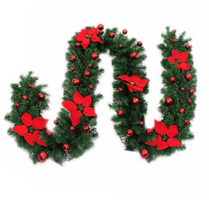 Darrahopens Occasions > Christmas 9FT Red Christmas Garland with LED Light Xmas Artificial Wreath Stairs Rattan Decor