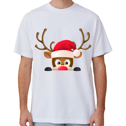 Darrahopens Occasions > Christmas > Christmas Clothing 100% Cotton Christmas T-shirt Adult Unisex Tee Tops Funny Santa Party Custume, Reindeer Head (White), L