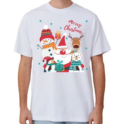 Darrahopens Occasions > Christmas > Christmas Clothing 100% Cotton Christmas T-shirt Adult Unisex Tee Tops Funny Santa Party Custume, Santa Gathering (White), S