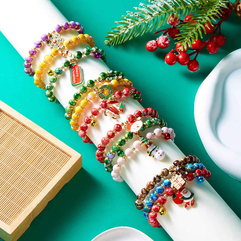 Darrahopens Occasions > Christmas > Christmas Clothing (12-Pack) Festive Christmas Beaded Charm Bracelet Set- Santa, Snowman & Reindeer Jewelry In Australia - Darrahopens