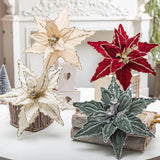 Darrahopens Occasions > Christmas > Christmas Clothing Dazzling 4-Piece 26cm Christmas Poinsettia Flower Set - Red & Gold Glitter Velvet Artificial Flowers for Christmas Tree Decoration & Sprigs