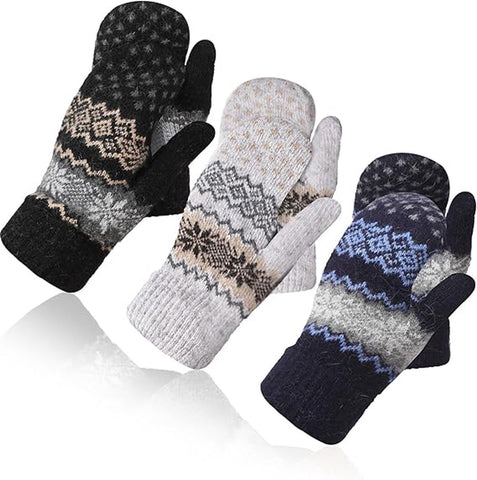 Darrahopens Occasions > Christmas > Christmas Clothing Gloves - Pack of 3 pairs - winter gloves - men's gloves - women's gloves - Knitted imitations - Suitable for cold winter weather (style C)