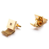 Darrahopens Occasions > Christmas > Christmas Clothing Mens Cufflinks with Chain - Shiny Gold Tone Shirt Accessories - Party Gifts for Young Men, for Wedding Party Anniversary
