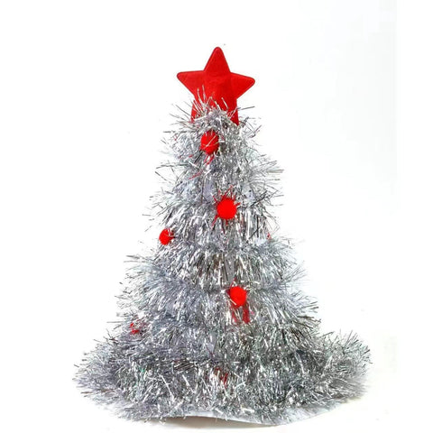 Darrahopens Occasions > Christmas > Christmas Clothing Silver Sparkly Tinsel Christmas Tree Hat - Festive Holiday Party Headwear for Adults & Kids