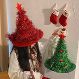 Darrahopens Occasions > Christmas > Christmas Clothing Silver Sparkly Tinsel Christmas Tree Hat - Festive Holiday Party Headwear for Adults & Kids