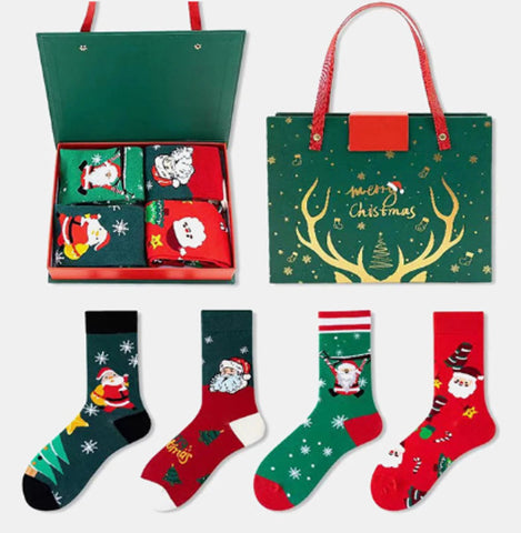 Darrahopens Occasions > Christmas > Christmas Clothing Socks - 4 pairs - House socks - Christmas socks - Gift set - Cotton socks with Santa Claus and snowman - Christmas socks - Christmas gift - Birthday gift