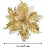 Darrahopens Occasions > Christmas > Christmas Decorations 12 pcs Glitter Christmas Flowers (15Cm) With 12 pcs Artificial Poinsettia For Christmas Tree（Gold）