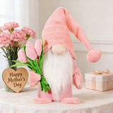 Darrahopens Occasions > Christmas > Christmas Decorations 1pc Plush standing gnome doll — faceless old man figurine, festive tabletop ornament and gift.Pink faceless old man gnome holding a bouquet
