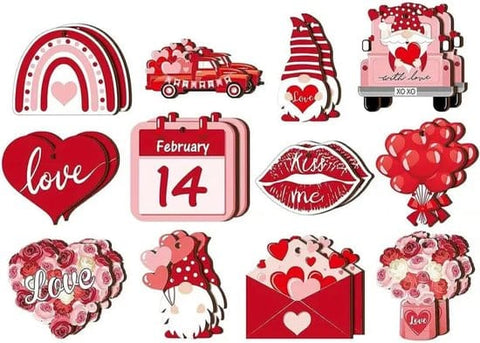 Darrahopens Occasions > Christmas > Christmas Decorations 24-Piece Wooden Valentine's Ornament - Heart-Shaped Pendant with Cord - Valentine's Tree and Home Decor - Romantic Holiday Gift