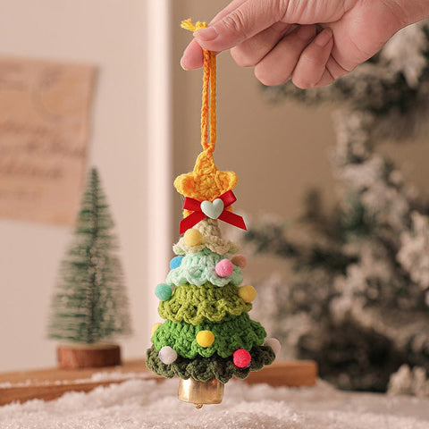 Darrahopens Occasions > Christmas > Christmas Decorations 2PCS Green Handmade-Style Crochet Christmas Tree Ornament - Festive Plush Hanging Decor for Home & Car
