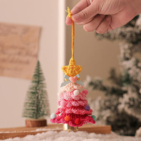 Darrahopens Occasions > Christmas > Christmas Decorations 2PCS Red Handmade-Style Crochet Christmas Tree Ornament - Festive Plush Hanging Decor for Home & Car