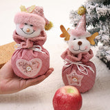 Darrahopens Occasions > Christmas > Christmas Decorations 3 Pack Pink Christmas Drawstring Gift Bags Plush 3D Santa Snowman Reindeer Candy Pouches for Holiday Favours