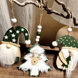 Darrahopens Occasions > Christmas > Christmas Decorations 3-PCS Green wood chip trees Christmas Ornaments Hanging Pendants Nordic Style Gnomes and Reindeer with Faux Fur and Beads for Xmas Tree Home Party Decoration