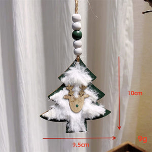 Darrahopens Occasions > Christmas > Christmas Decorations 3-PCS Green wood chip trees Christmas Ornaments Hanging Pendants Nordic Style Gnomes and Reindeer with Faux Fur and Beads for Xmas Tree Home Party Decoration