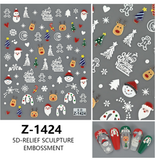 Darrahopens Occasions > Christmas > Christmas Decorations 4PCS 5D Embossed Christmas Nail Art Stickers - Santa, Snowman, Reindeer & Snowflake Designs for Festive Manicures(Z-1424)