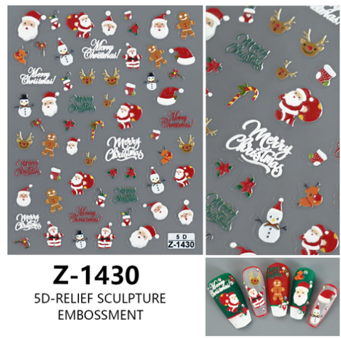 Darrahopens Occasions > Christmas > Christmas Decorations 4PCS 5D Embossed Christmas Nail Art Stickers - Santa, Snowman, Reindeer & Snowflake Designs for Festive Manicures(Z-1430)