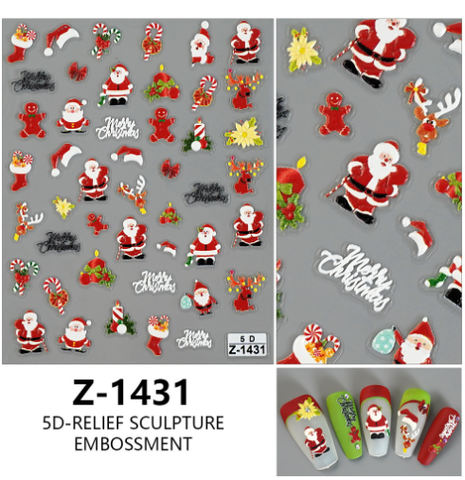 Darrahopens Occasions > Christmas > Christmas Decorations 4PCS 5D Embossed Christmas Nail Art Stickers - Santa, Snowman, Reindeer & Snowflake Designs for Festive Manicures(Z-1431)