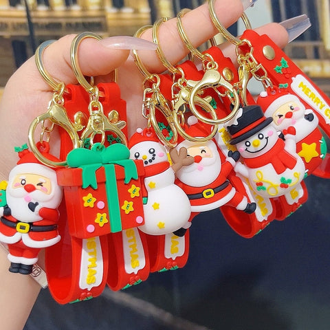 Darrahopens Occasions > Christmas > Christmas Decorations 6PCS Christmas Silicone Keychain Cute Santa Snowman Bag Charm Festive Keyring for Kris Kringle Gifts