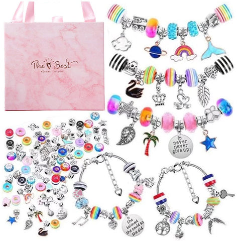 Darrahopens Occasions > Christmas > Christmas Decorations 93 Piece DIY Charm Bracelet and Necklace Making Kit for Girls Creative Jewelry Craft Set with Rainbow Beads and Silver Pendants Ideal Kids Gift