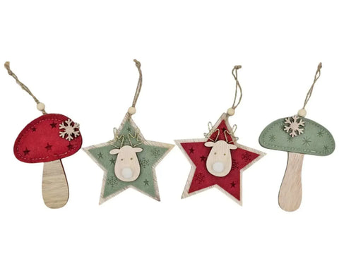 Darrahopens Occasions > Christmas > Christmas Decorations Bulk 24 Xmas Felt Star & Mushroom Hanger 11cm 4 Asst In Australia - Darrahopens