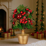 Darrahopens Occasions > Christmas > Christmas Decorations Christabelle 36cm Christmas Tabletop Topiary Tree Pre-Decorated Berries, Baubles & Pine Cones Gold Pot Twisted Stem Festive Decoration