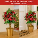 Darrahopens Occasions > Christmas > Christmas Decorations Christabelle 36cm Christmas Tabletop Topiary Tree Pre-Decorated Berries, Baubles & Pine Cones Gold Pot Twisted Stem Festive Decoration