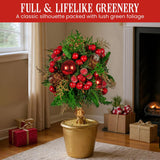 Darrahopens Occasions > Christmas > Christmas Decorations Christabelle 36cm Christmas Tabletop Topiary Tree Pre-Decorated Berries, Baubles & Pine Cones Gold Pot Twisted Stem Festive Decoration
