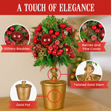 Darrahopens Occasions > Christmas > Christmas Decorations Christabelle 36cm Christmas Tabletop Topiary Tree Pre-Decorated Berries, Baubles & Pine Cones Gold Pot Twisted Stem Festive Decoration