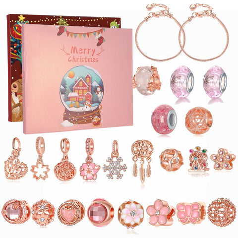 Darrahopens Occasions > Christmas > Christmas Decorations Christmas Advent Calendar DIY Charm Bracelet Kit Rose Gold Jewellery Making Blind Box Gift Set for Girls and Teens