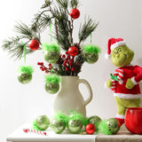 Darrahopens Occasions > Christmas > Christmas Decorations Christmas decorations for indoor use: 12 pcs cute Grinch Christmas tree baubles with fluffy green hair, glittering Grinch Christmas baubles for the Christmas tree-tfrf