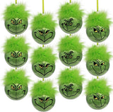 Darrahopens Occasions > Christmas > Christmas Decorations Christmas decorations for indoor use: 12 pcs cute Grinch Christmas tree baubles with fluffy green hair, glittering Grinch Christmas baubles for the Christmas tree-tfrf