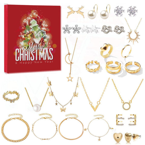 Darrahopens Occasions > Christmas > Christmas Decorations Christmas Jewellery Advent Calendar 24 Day Countdown Blind Box Set Includes Earrings Rings Necklaces and Bracelets Festive Gift for Her