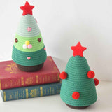 Darrahopens Occasions > Christmas > Christmas Decorations Christmas-themed cotton yarn woven storage basket, Christmas tree-shaped desktop storage box with lid, entryway key and remote control holder - cosmetic storage box - red