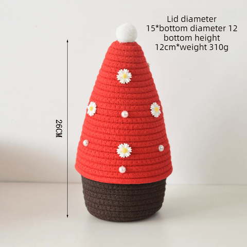 Darrahopens Occasions > Christmas > Christmas Decorations Christmas-themed cotton yarn woven storage basket, Christmas tree-shaped desktop storage box with lid, entryway key and remote control holder - cosmetic storage box - red