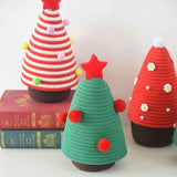 Darrahopens Occasions > Christmas > Christmas Decorations Christmas-themed cotton yarn woven storage basket, Christmas tree-shaped desktop storage box with lid, entryway key and remote control organizer - cosmetic storage box - green