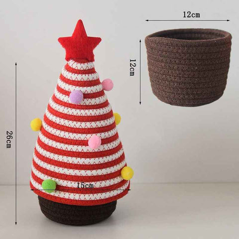 Darrahopens Occasions > Christmas > Christmas Decorations Christmas-themed cotton yarn woven storage basket, Christmas tree-shaped desktop storage box with lid, entryway key and remote control organizer - cosmetic storage box - red and white