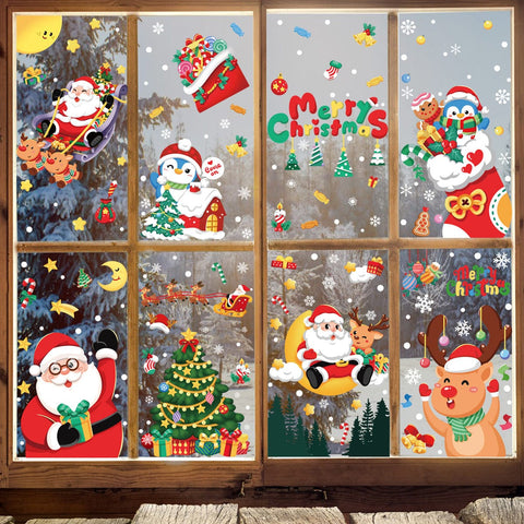 Darrahopens Occasions > Christmas > Christmas Decorations Christmas Window Stickers - Festive Santa Claus, Penguin, and Reindeer Decals for Holiday Home Decor - 2 Set of 16 Sheets (25*35cm)