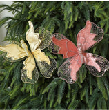 Darrahopens Occasions > Christmas > Christmas Decorations Green Large Glitter Butterfly Christmas Ornaments (Set of 2) - Clip-On Decorations for Trees & Wreaths