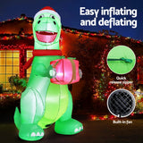 Darrahopens Occasions > Christmas > Christmas Decorations Jingle Jollys Christmas Inflatable Dinosaur 1.8M Height LED Decorations Illuminated