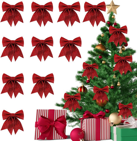 Darrahopens Occasions > Christmas > Christmas Decorations |NN| Christmas red bow, 10 pieces of red Christmas tree bows, Christmas tree decoration