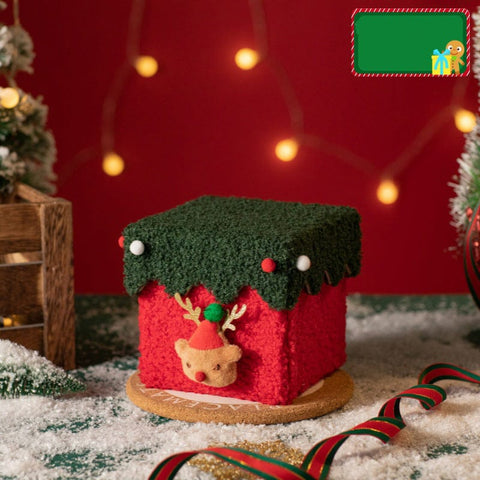 Darrahopens Occasions > Christmas > Christmas Decorations Red and Green Luxe Plush Christmas Gift Box - Decorative Holiday Treat Box with Snowy Trim
